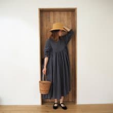 French linen canvas gather one-piece MID GRAY