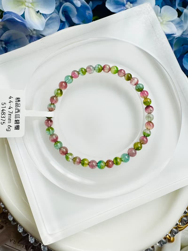 高單彩稀有色西瓜碧璽4.4-4.7mm6g帕萊依巴藍旺夫石電氣石高頻磁