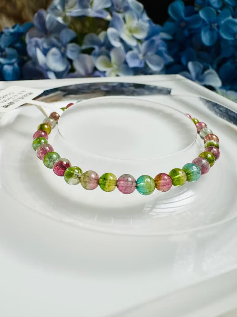 高單彩稀有色西瓜碧璽4.4-4.7mm6g帕萊依巴藍旺夫石電氣石高頻磁