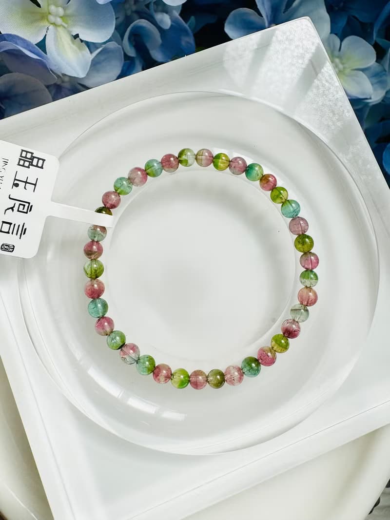 高單彩稀有色西瓜碧璽4.4-4.7mm6g帕萊依巴藍旺夫石電氣石高頻磁