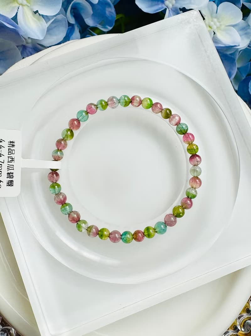 高單彩稀有色西瓜碧璽4.4-4.7mm6g帕萊依巴藍旺夫石電氣石高頻磁