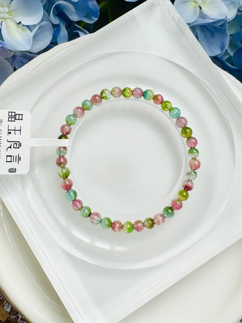 高單彩稀有色西瓜碧璽4.4-4.7mm6g帕萊依巴藍旺夫石電氣石高頻磁