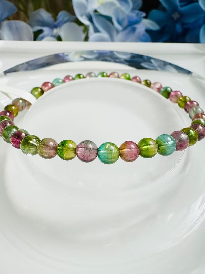 高單彩稀有色西瓜碧璽4.4-4.7mm6g帕萊依巴藍旺夫石電氣石高頻磁