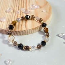 黑曜石 茶晶 黃虎眼 白水晶 || 自信 勇氣 辟邪 淨化 水晶手鍊