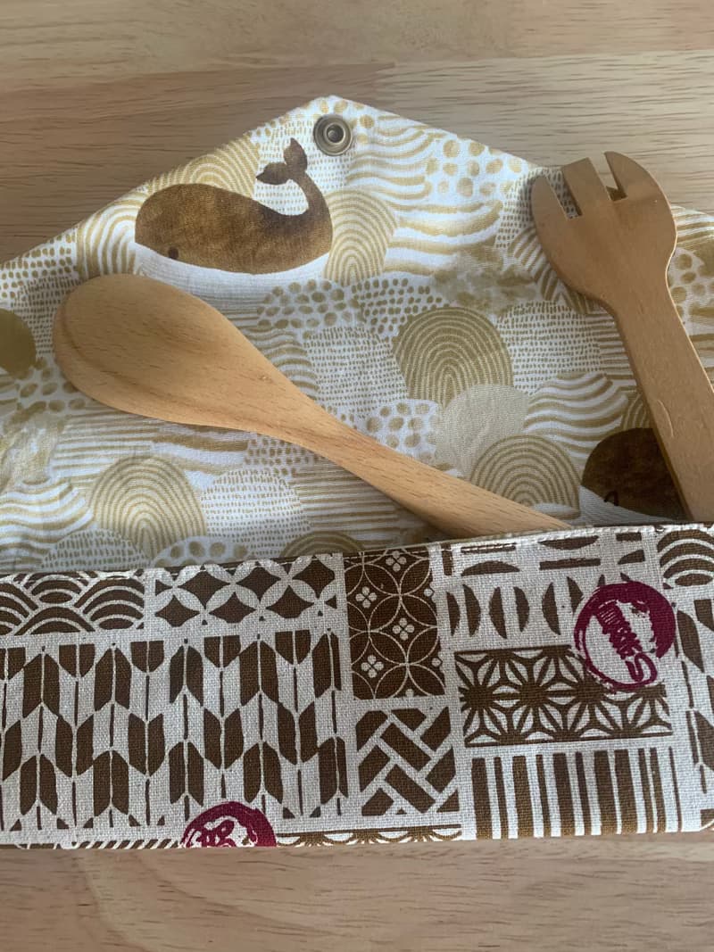 文青風環保純棉筷袋 祈福夏祭 卡其黃 日本 潮物 收納 手作餐具袋