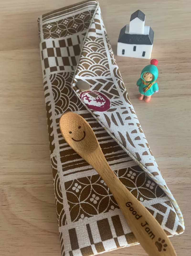 文青風環保純棉筷袋 祈福夏祭 卡其黃 日本 潮物 收納 手作餐具袋