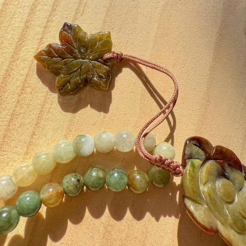Handmade Jade Bracelet - Autumn Rose & Maple Leaf Semi-Bangle Bracelet