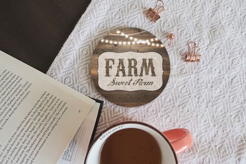 入厝禮物Farm Sweet Farm | 美式農莊鄉村風杯墊 | 木紋麻布