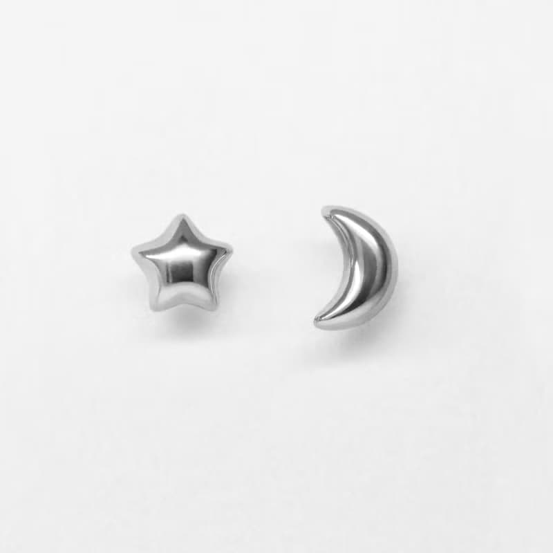 【Second Earrings】 鉑金月&星耳環