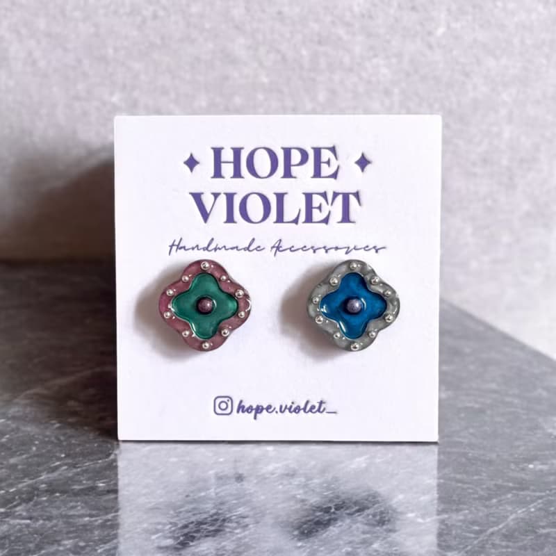 金屬色系許願池耳環- Pink&Grey Metallic Wishing Well