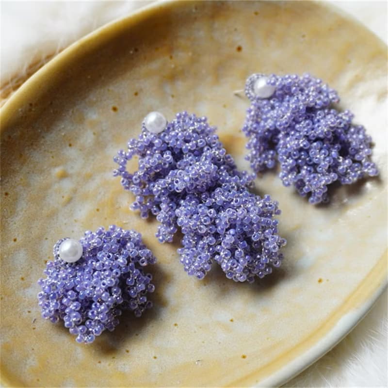 莫奈花園紫色系鉤針串珠耳飾耳環耳釘手工鉤織串珠編織耳釘耳夾