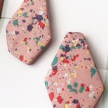 【耳夾】多邊形 耳環 耳夾 彩色 噴墨風格　粉紅 大耳環