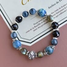 矽孔雀石+尖晶石+海藍寶+拉長石水晶純銀手鍊