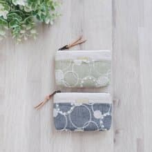 【FWL/四層小錢包】日本刺繡 點線圓 綠 灰 日本刺子布 法國金蔥