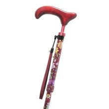 アルミスリムネック花柄・赤　-4つ折りタイプ 折りたたみ式アルミステッキ-