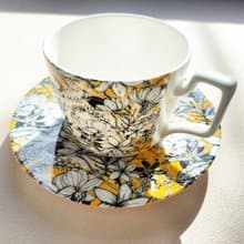 浪漫花影骨瓷咖啡杯碟組 黃色 英式早午茶杯 生日禮 喬遷禮