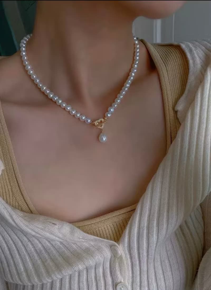YuanPearl天然近圓珍珠珍珠項鍊巴洛克珍珠愛心鋯石通勤百搭氣質