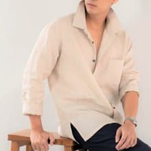 Blue & J Natural Linen Shirt Front Pocket Minimal Shirt - Natural Color