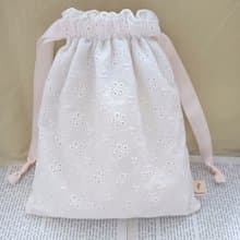 白色純棉刺繡小碎花束口袋手機袋化妝收納袋