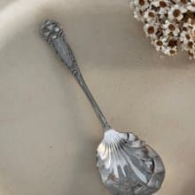 40865- 迷人古董鍍銀扇貝匙冰淇淋布丁甜點匙