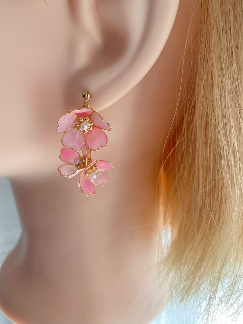 美國銅線櫻花耳環、耳環、耳夾