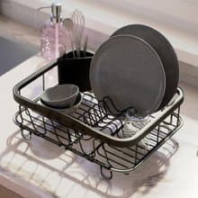 【Umbra】Sinkin伸縮餐具碗盤瀝水架(墨黑36.5cm)