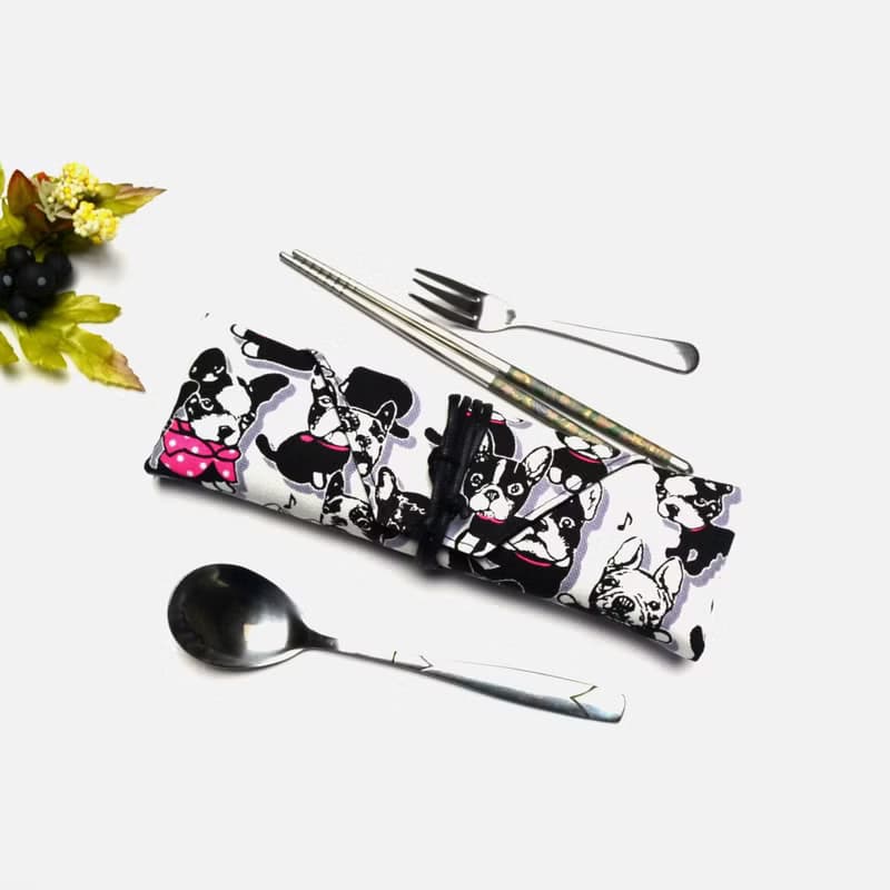 可愛狗狗餐具包/筆收納袋 餐具套 餐具袋 帆布 收納 環保 方便