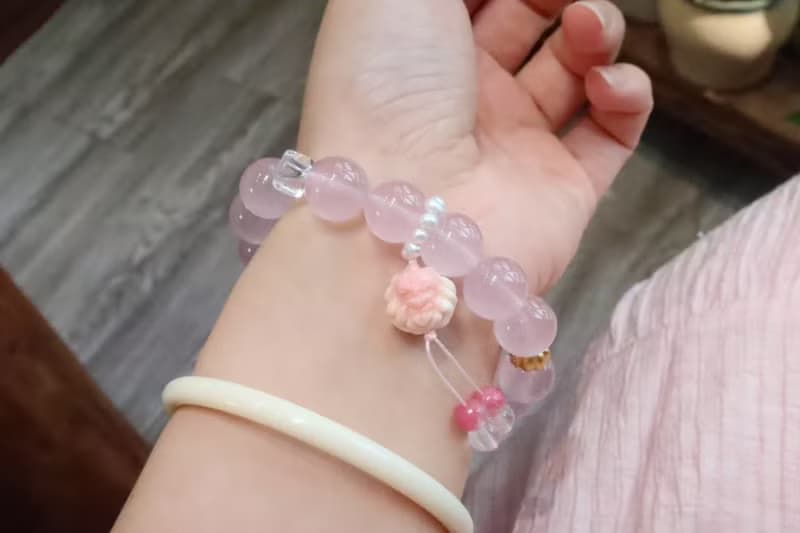 桃花爆棚九尾狐原創設計款粉粉嫩嫩天然莫桑比克大顆粒粉晶手鏈