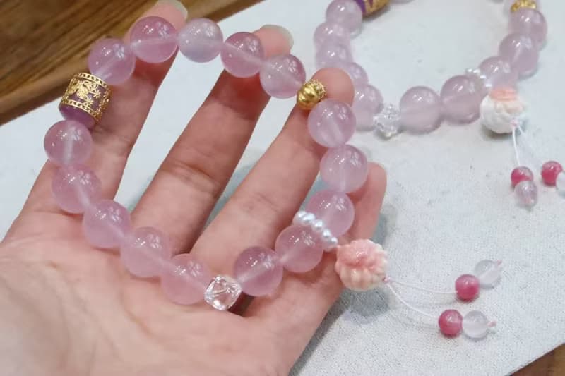 桃花爆棚九尾狐原創設計款粉粉嫩嫩天然莫桑比克大顆粒粉晶手鏈