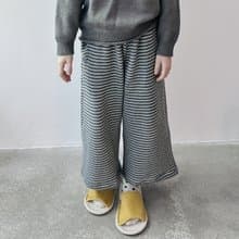 灰色條紋純棉寬鬆直筒褲 / 褲子 童裝