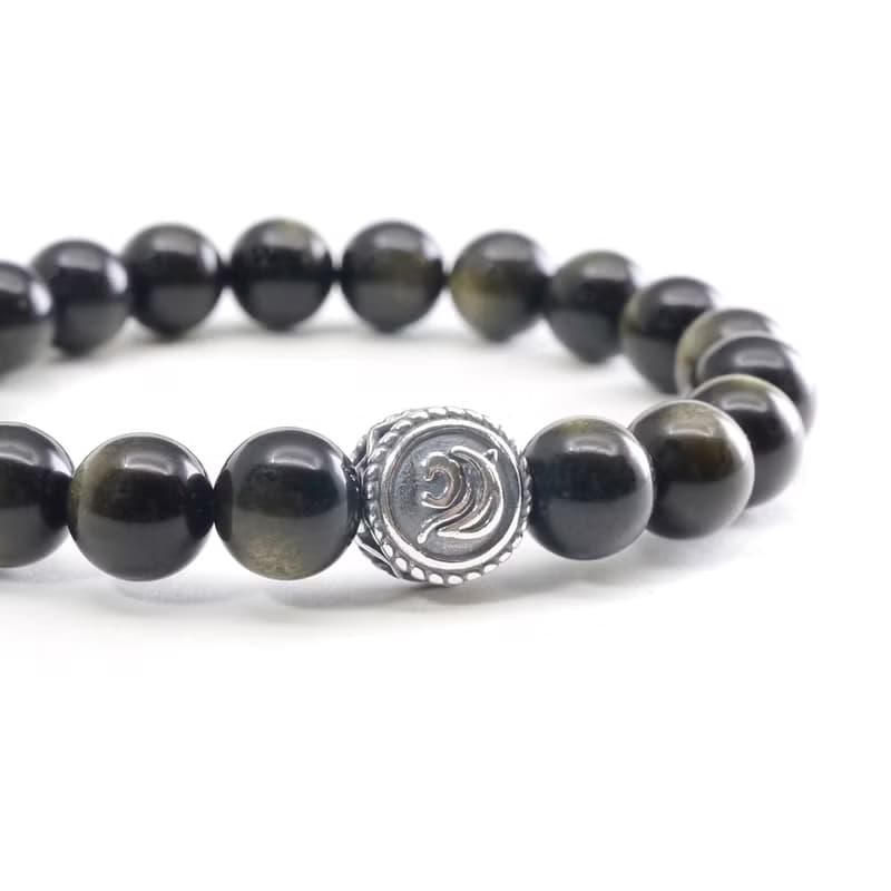 黑曜石金曜石 8MM 純銀天然石手鍊 I辟邪 招財 防小人I