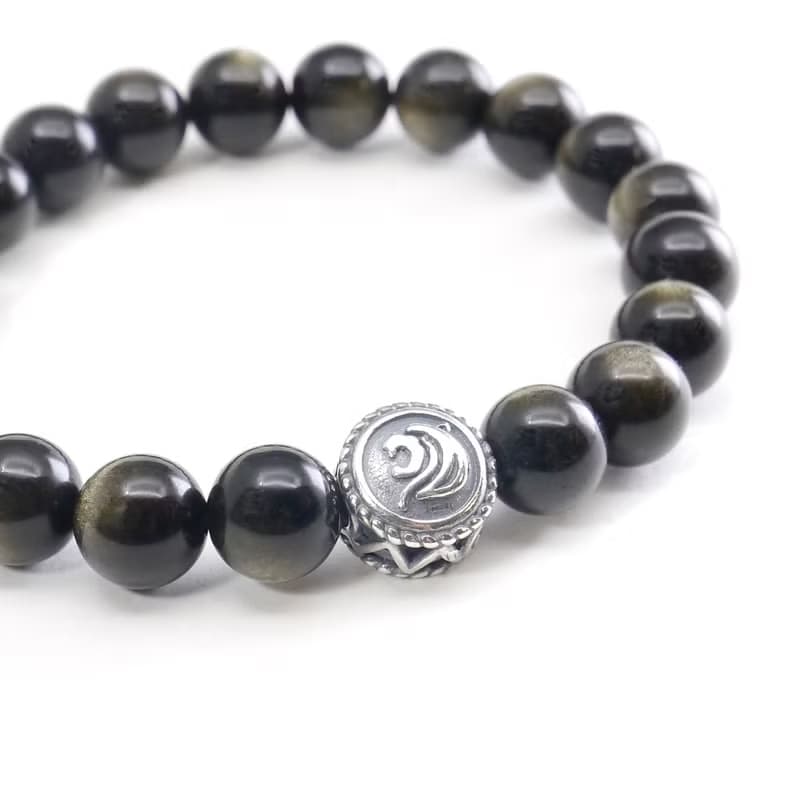 黑曜石金曜石 8MM 純銀天然石手鍊 I辟邪 招財 防小人I