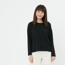 素面長袖落肩蜜桃棉女T