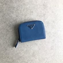 【 日本直送　名牌中古包 】PRADA プラダ 財布 ブルー トライアングルロゴ レザー サフィアーノ コインケース vintage 6yvu4c