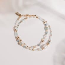 正能量 x 珍珠 海藍寶 磷灰石 鋯石 【世界盡頭的戀人】雙層手鍊