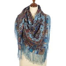 Pavlovo Posad Russian Shawl 100% Wool Scarf 125x125 cm Wrap Silk Fringe 1683-63