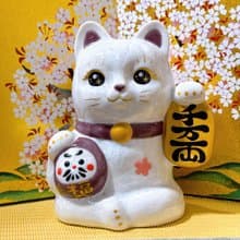 【白晶万両】日本清水燒招財貓 | 達摩花結晶 -  白千万両