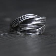 Real S999 Silver Handmade Brushed Weave Finger Rings for Women Thai Silver Black