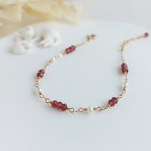 橙石榴石 + 淡水珍珠 x 14KGF手鍊