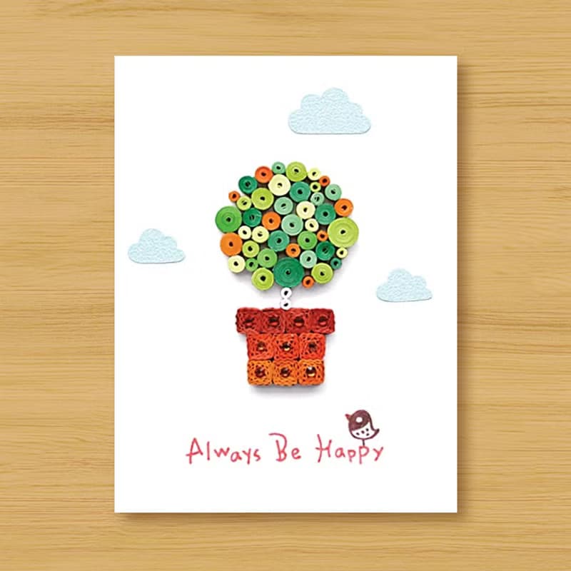 手工捲紙卡片 _療癒小盆栽 Always Be Happy - 生日卡、感謝卡
