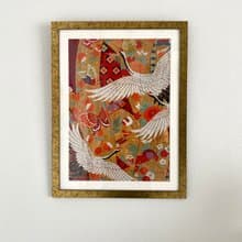 色打掛からつくるアートパネル　vintage 刺繍着物 和モダン 和風インテリア プレゼント 鶴 結婚祝 新築祝 長寿祝 縁起物 額装インテリア　051