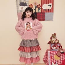 復古古著感少女 拼接提花格子層層蛋糕裙