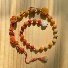 Handmade Jade Bracelet - Red & Yellow Gradient Rose - Double Strand Wrap Bracele