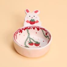 Strawberry Bunny Sauce Dish Coffee Scoop Handmade Ceramic Cute Bunny Mini Bowl