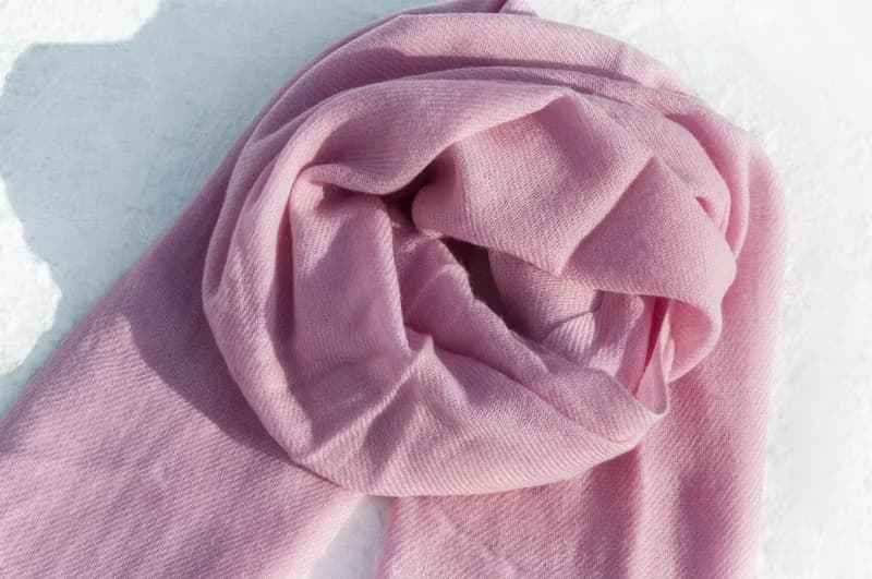 喀什米爾羊絨Pashmina編織圍巾 手工編織 喀什米爾Cashmere 羊絨圍巾 純羊毛圍巾披巾 戒指絨披肩-玫瑰粉色