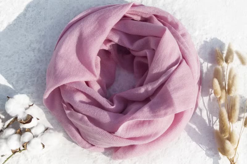 喀什米爾羊絨Pashmina編織圍巾 手工編織 喀什米爾Cashmere 羊絨圍巾 純羊毛圍巾披巾 戒指絨披肩-玫瑰粉色