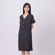 Chloe半開襟V領腰剪接口袋洋裝/黑白細格