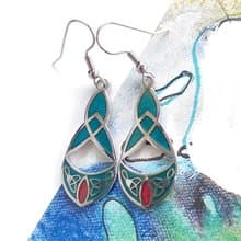 Vintage Jewelry 西洋古董飾品 景泰藍 湖水綠流紋 耳勾 針式耳環