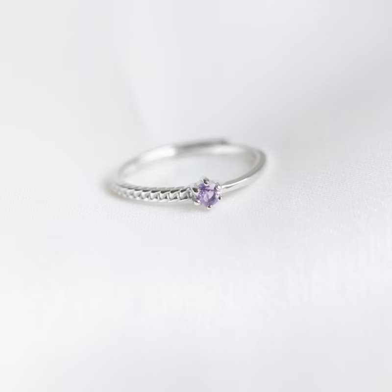 紫水晶925純銀單邊麻花戒指 可調式戒指