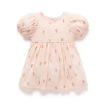 澳洲Purebaby有機棉女童洋裝包屁衣/嬰兒連身衣 粉橘繡花